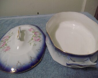 French Porcelain casserole dish #6/ Gold Trimming
