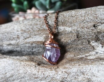 Raw Stone Jewelry - Natural Amethyst Necklace - Rough Amethyst Jewelry - Wire Wrapped Stone Jewelry - Gypsy Necklace Natural Stone Necklace