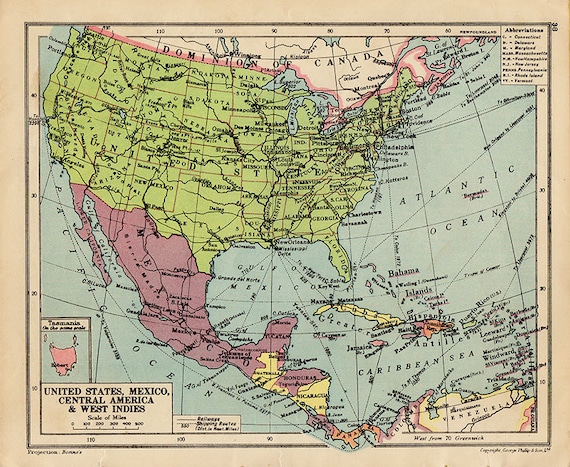 united states of america and mexico map 1940s countries