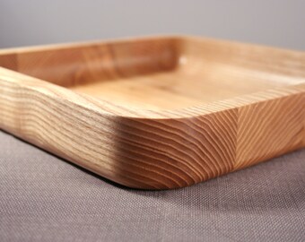 Ash wood bowl. Wooden square bowl. Wooden serving plate. Wooden bowl.