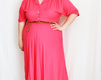 Plus Size - Vintage Coral Shirt Dress (Size 16W)