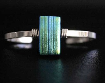 Dichroic Glass and Sterling Silver Glass on Sterling Silver Cuff Bracelet