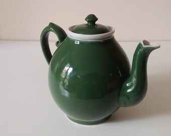 Vintage tea pot with its filter, coffee maker - pine green ceramic - 1970's