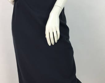 70s 80s midi skirt /vintage dark blue skirt