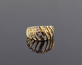 Diamond Puffy Cage Two Tone Band Ring Size 7 Gold