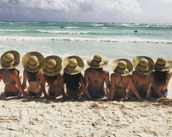 Bachelorette Party 8 Embroidered Floppy Hat Package, Beach Hat, Ladies Sun Hat, Straw Floppy Hat