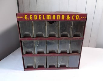 Vintage Industrial Metal Parts Cabinet