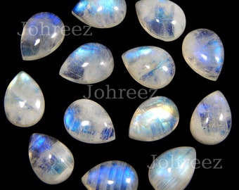 10 Piece natural Rainbow Moonstone Pear shape Flat Back loose Gemstone Cabochon