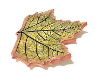 Spoon Rest Leaf, Leaf Pottery Dish, Hand-Built Maple Leaf, Ceramic Leaf Spoon Rest