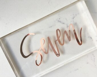 Hand Lettered Acrylic Table Number - Chic, Modern Weddings + Events (3"x5")