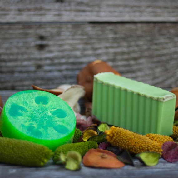 Woodland Citrus (Citrus Blend, Nag Champa, Eucalyptus) Natural Loofah Exfoliating Glycerin Soap