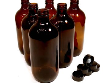 Set of 6 - 500ml Amber Boston Round Kombucha Bottle w/ Phenolic Caps