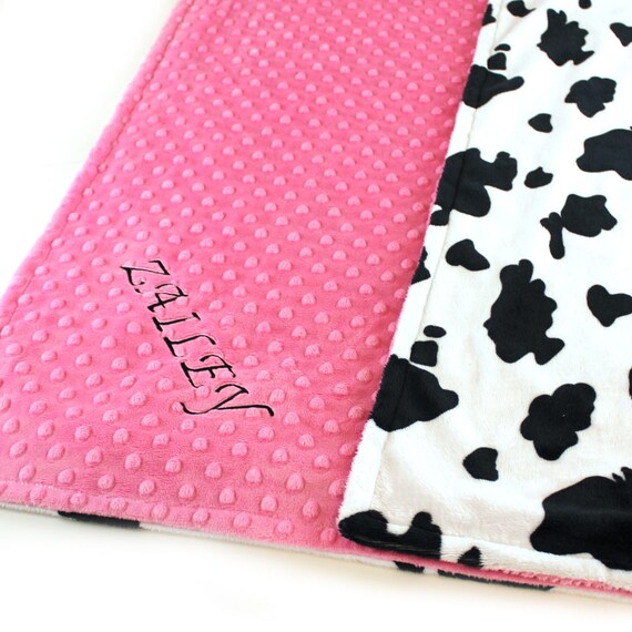 Baby Girl Personalized Baby Blanket, Pink Cow Baby Blanket, Receiving Blanket, Minky Baby Blanket, Baby shower gift, Monogrammed Blanket