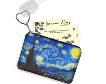 Starry Night Business Card Holder Keychain Change Purse Small Zipper Coin Purse Key Fob Bridesmaid Gift Van Gogh blue yellow black RTS