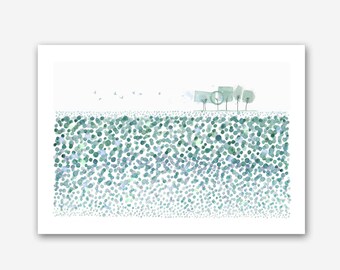 Late summer-Fine art Giclée print-modern Watercolor Green Meadow Watercolor Landscape Abstract