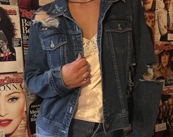 Distressed jean jacket denim jacket grunge