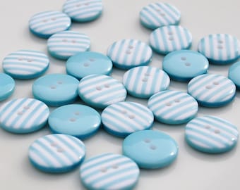 10 Turquoise Stripy Buttons (12mm)