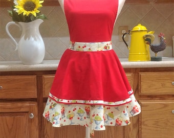 Apron, Hostess Apron, Flirty Apron, Red Apron