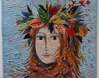 Here comes Ms Autumn, textile wall hanging, 54x49cm