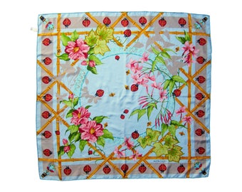 Vintage Must de Cartier 100% Silk Scarf Lady Bamboo / Flower Design