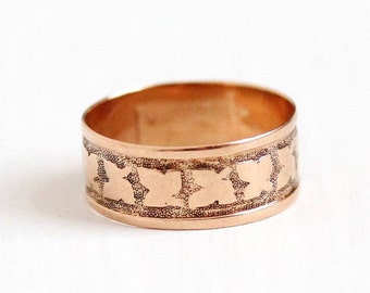 Sale - Antique Gold Ring - Victorian 10k Rose Gold Ivy Leaf - Size 5 Vintage 1800s Cigar Fine Wedding Band Stacking Leaves Symbolic Jewelry