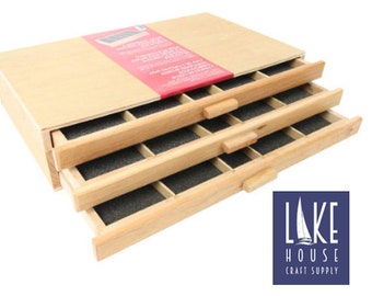SALE Pastel Storage Box. Wooden Box with Drawers. Bare Wood Studio Storage. Plain Wood Box with Drawers.