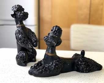 Large Black Poodle Figurine, 1960s Poodle, Ceramic Poodle Dog, Dog Lover Gift, 1950s Home Decor, Dog Collector