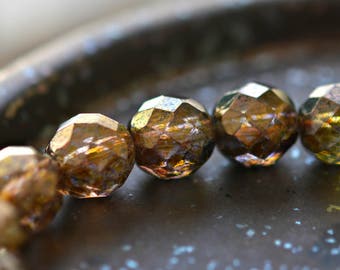 Rustic Beauty - Premium Czech Glass Beads, Transparent Gold, Smokey Topaz Luster, Fire-polish Rounds 12mm - Pc 4