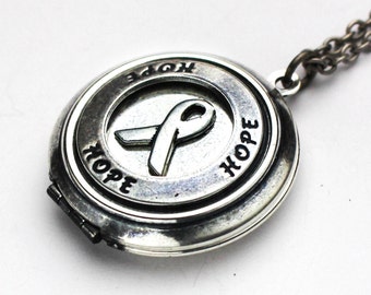Cancer Awareness Ribbon Locket Necklace, Cancer Awareness Necklace, Cancer Survivor Jewelry, Cancer Survivor Gift, Cancer Awareness Locket