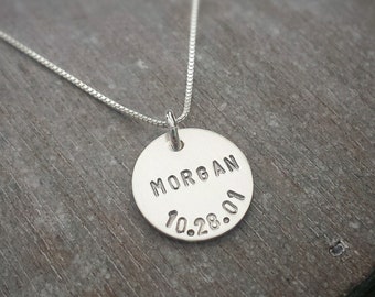 Name and Birthdate Necklace, Personalized Kids Name Necklace, Custom Personalized Necklace, Sterling Silver Necklace, Necklace for Moms