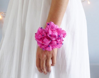 Pink wrist corsage, wedding flower bracelet, flower, handmade, prom, wrist corsage, bride