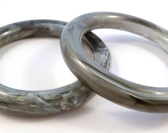 Two Vintage Bangles, Gray Marbled, Lucite Bangles, Matching Bracelets.