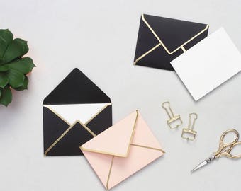 Black & Blush Mini Notecards - Set of 10 - Gold Foil Edges