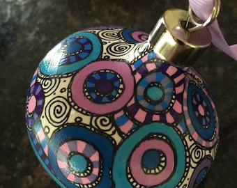 Ceramic Hand Drawn blue and purple Ornament