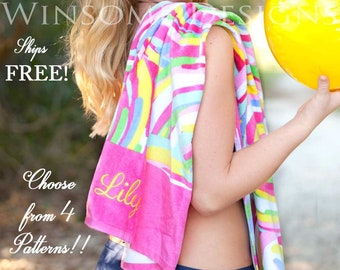 Personalized Beach Towel-Beach Towel-Monogram Beach Towel-Monogram Gift-Gift for Her-Graduation Gift-Towel-Flamingo-Summer-Monogrammed