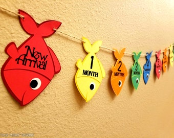 Ofishally One First Year Photo Banner, 12 Month Birthday Banner, First Year Picture Banner, Fish Birthday Banner, Newborn to 12 Month Photos
