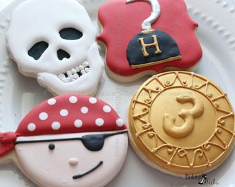 Pirate Cookies, Pirate Birthday Party favors, Skull Cookie, Captain Hook Cookie, Gold Coin Cookie, Pirate Party Favors, Custom Cookies,