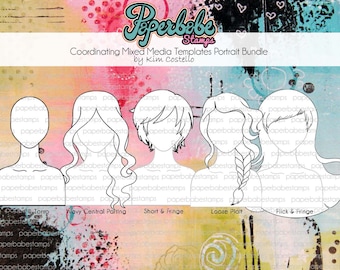 Mixed Media Templates ~ Portrait Face Bundle - Paperbabe Stamps - Mylar templates - For mixed media, paper crafting and scrapbooking.