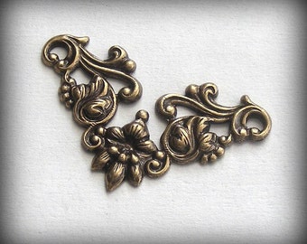 LuxeOrnaments Oxidized Brass Filigree Leave and Vines Connector (1pc) 36x21mm B253X-VJS SG-9052