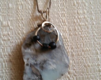 Amazonite Wire wrapped Pendant, Sterling Silver Chain