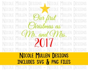 Our First Christmas as Mr. & Mrs. tree SVG - Just Married Christmas - Couple's First Christmas - Cricut, Silhouette cutting/vector file