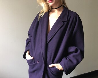 Vintage 80s Oversized Slouch Purple Wool Coat