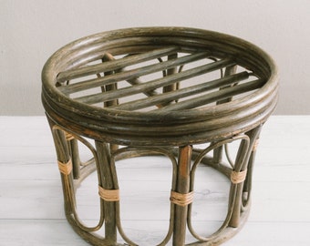 Vintage Rattan Ottoman Footstool