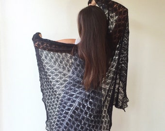 Luxury Hand knitted Mohair Shawl - Orenburg Shawl - Lace shawl - Black shawl - Orenburg scarve - Orenburgskyi Platok