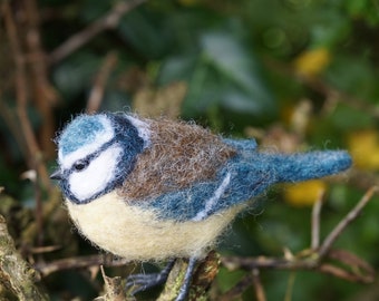 Needle Felt Blue Tit Bird Sculpture
