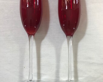 Vintage red fluted champagne crystal