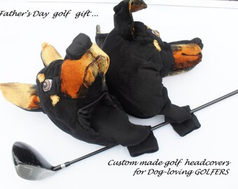 GOLF club head cover ,Custom Dog portrait Doberman , golf accessories ,Father's day GOLF GIFT