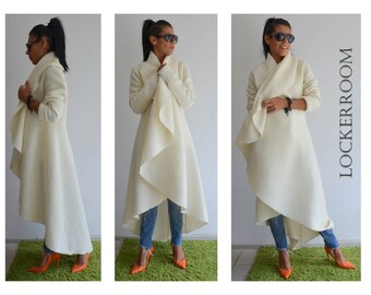 Maxi coat / White warm coat /Long extravagant coat /Women wool coat /Adorable Cashmere coat /Winter wool coat