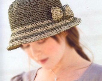 pdf download crochet pattern, raffia straw summer sun hat pattern