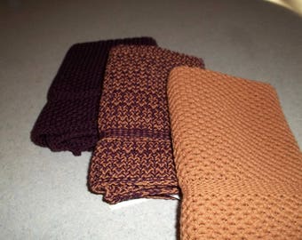 Dishcloths Knit in Cotton in Mulberry, Calfskin and Combo, Washcloth, Napkin, Dishcloth